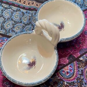 Northwoods stoneware double  serving dish -relish tray  vintage  discontinued